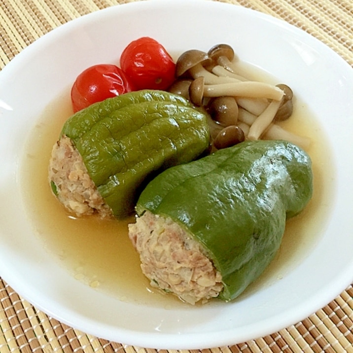 あっさり美味しい!ピーマンの肉詰めのスープ煮♪